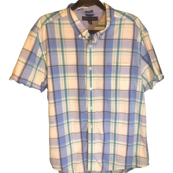 Tommy Hilfiger Blue & Yellow S/S Button Down preppy prep school Shirt Size XL - Picture 1 of 6